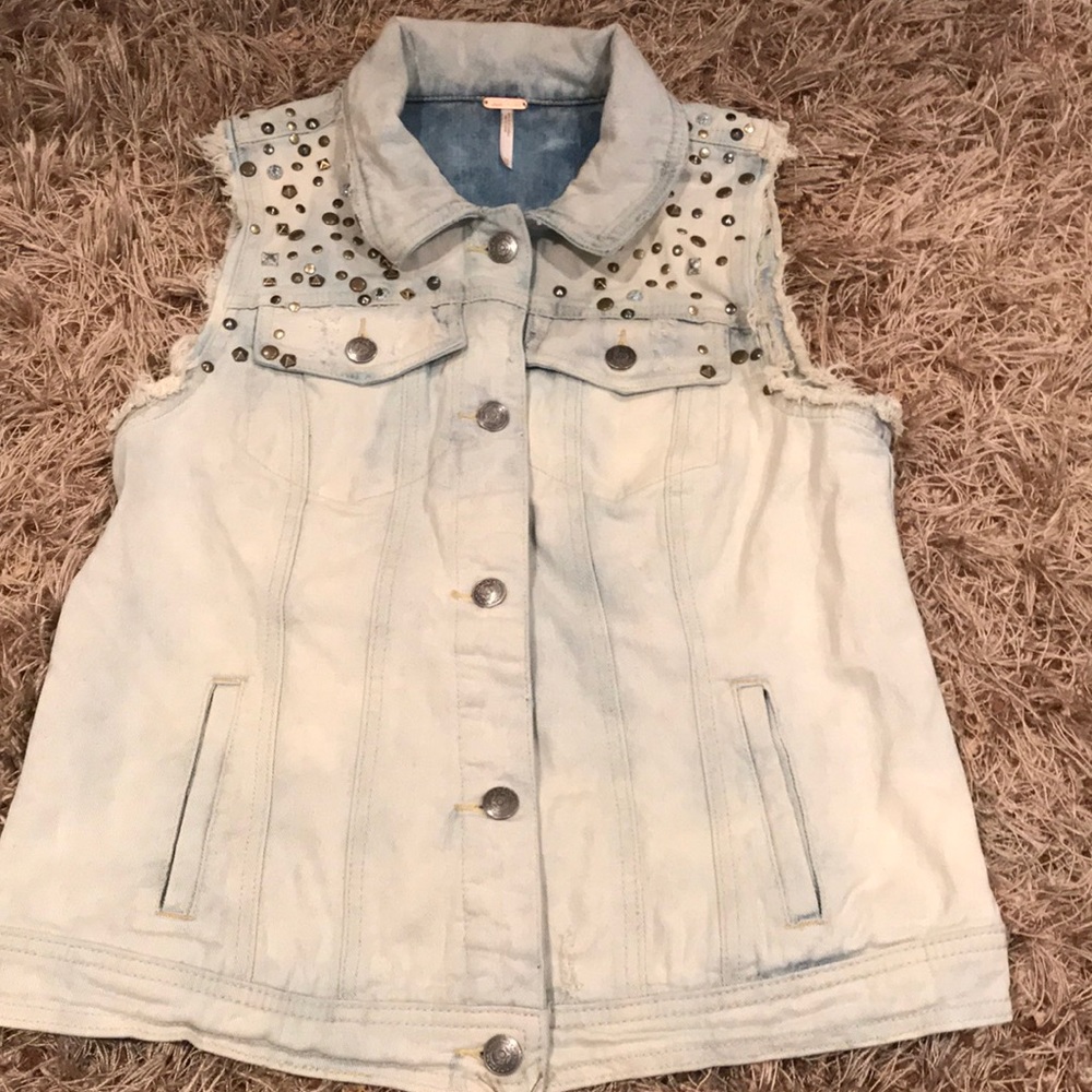 Free People Embellished  Denim Vest